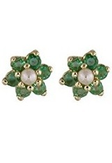 nice tiny gold emerald flower pearl earrings for babies and kids
